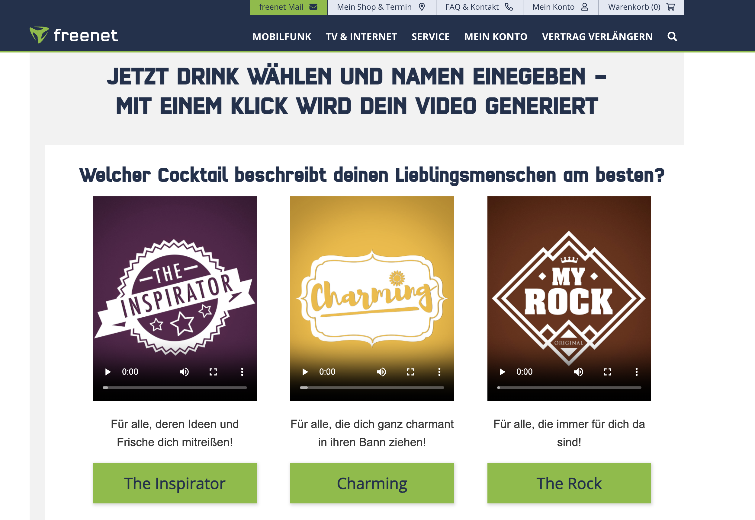 Freenet Microsite zur Auswahl personalisierter Cocktail-Videos